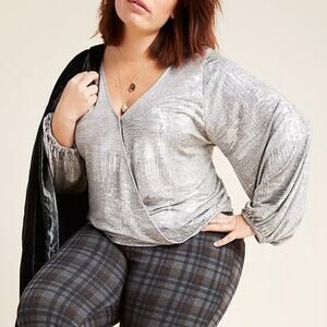 Anthropologie Silver Metallic “Carys” Dolman Blouse Women’s Large